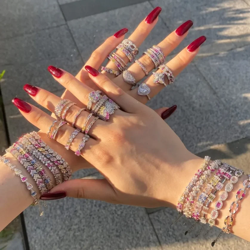 Dylam Rainbow Pink Boho Jewelry Stone Adjustable S925 Sterling Silver Bracelet for Women Cubic Zircon Tennis Bracelets Set - Image 6