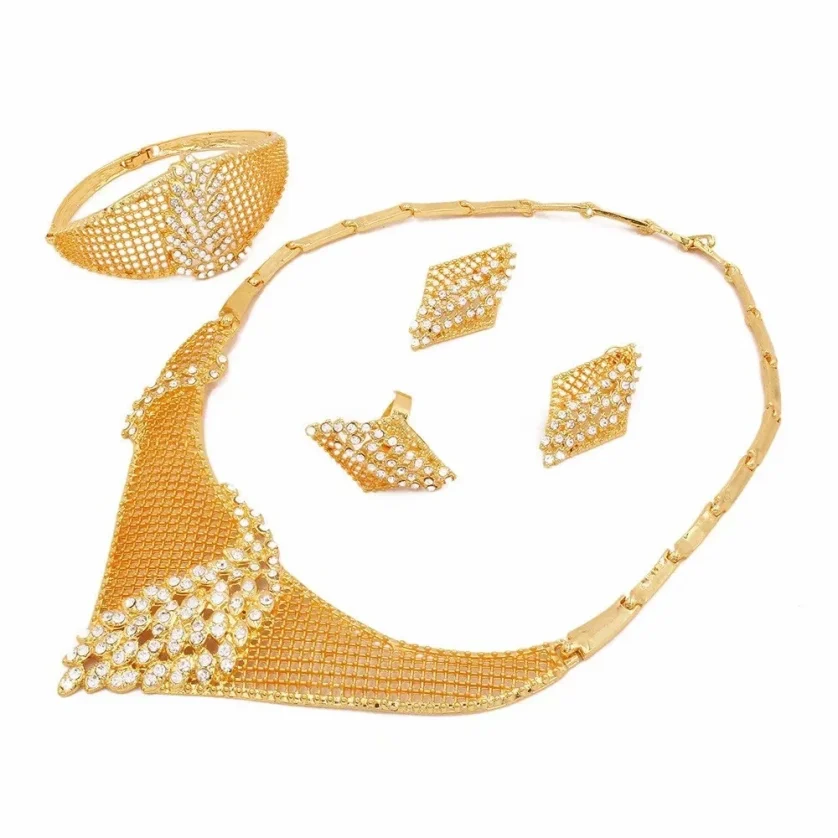 Sinya New Arrive Plated Jewelry Gold Style Earrings and Necklace Suit With Crystal and Diamond Jewelry Fashion Set - Image 5