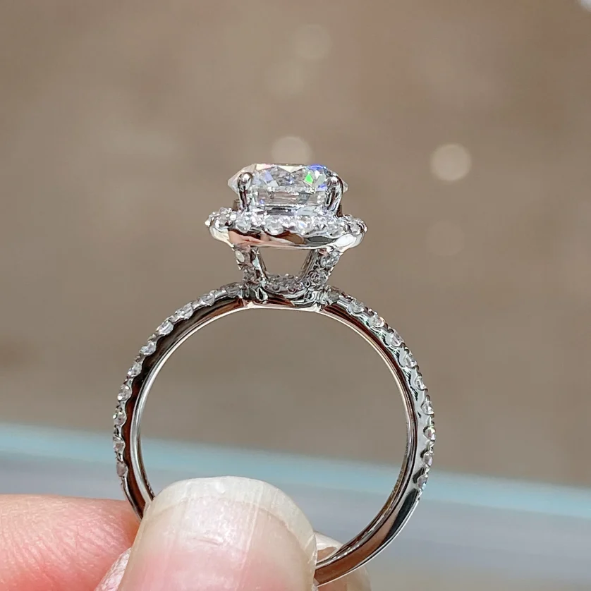 18K Real Gold IGI CERTIFIED Lab Grown Diamond 1Carat 2ct Solitaire Halo Round Cut Custom Jewelry Women Wedding Engagement Rings - Image 5