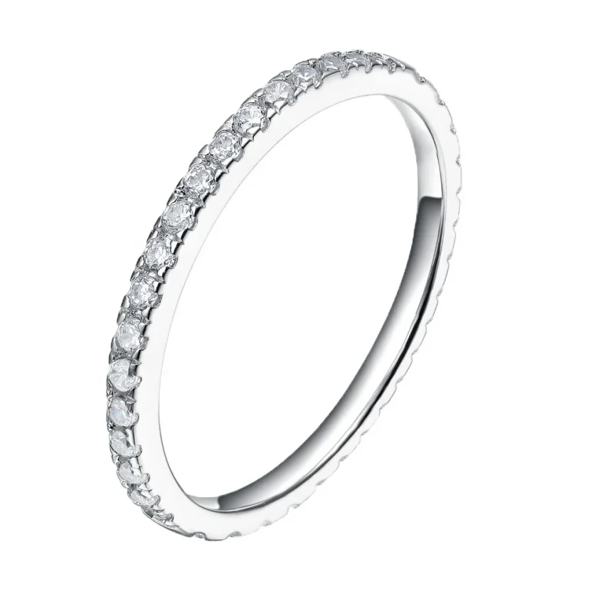 OAHLAN Women 2mm 925 Sterling Silver Ring for Women Wedding Band Cubic Zirconia Full Eternity Stackable Engagement Ring Size3-12