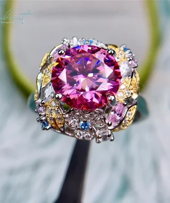 Silver 925 Original 3-5 Carat Excellent Cut Diamond Test Pink Moissanite Engagement Ring for Teen Girls Gift Gemstone Jewelry