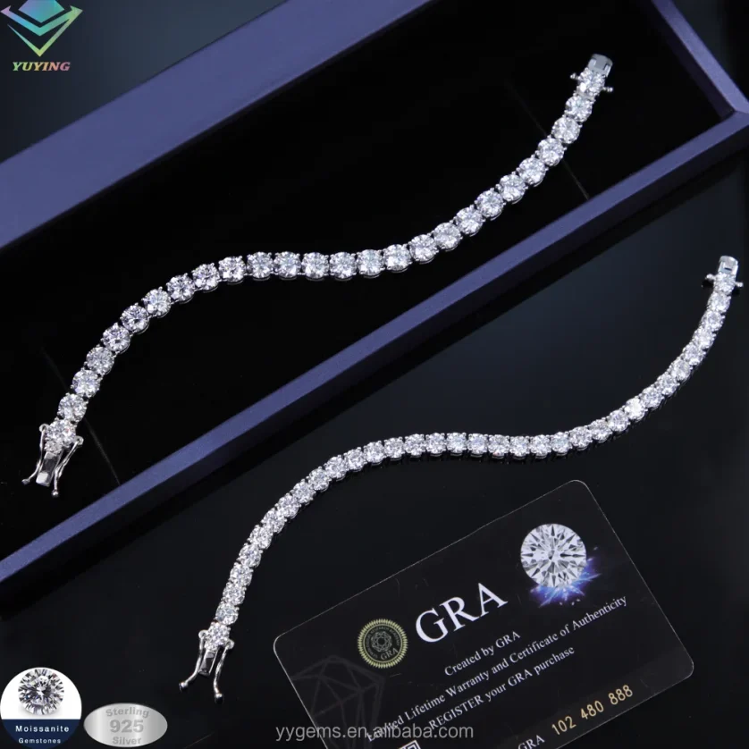 Ready to Ship Gold Plated Silver D Color VVS Moissanite Diamond Tennis Chain Bracelet With GRA Certificate - Image 2