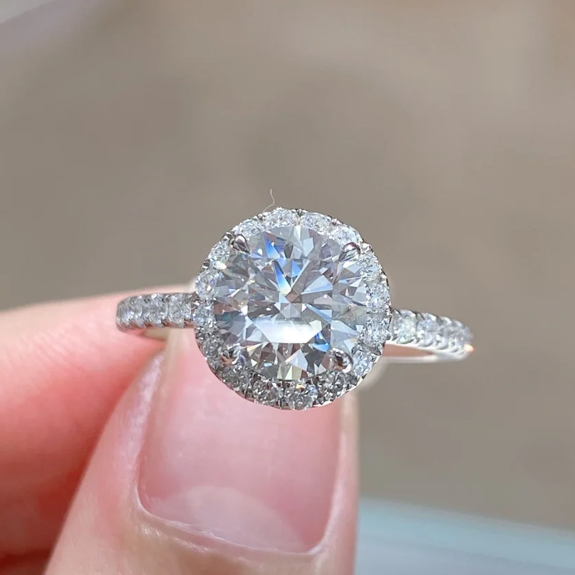 18K Real Gold IGI CERTIFIED Lab Grown Diamond 1Carat 2ct Solitaire Halo Round Cut Custom Jewelry Women Wedding Engagement Rings - Image 6