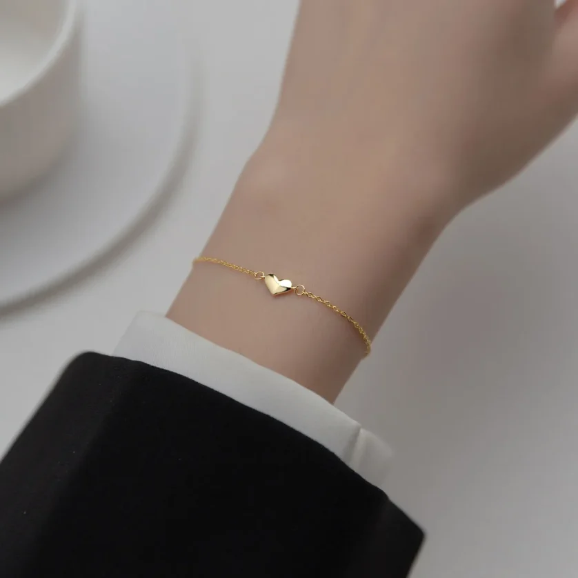 Minimalist 925 Silver love Heart Plain Gold Plated Bracelets for Women Girls Couples Lover Valentine's Day - Image 5