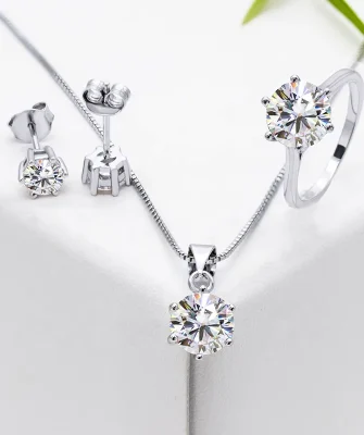 0.5ct White Moissanite Jewelry Set Classic Six Claws  Fashion Wedding White Gold Plated Moissanite Diamond  Silver Jewelry Sets