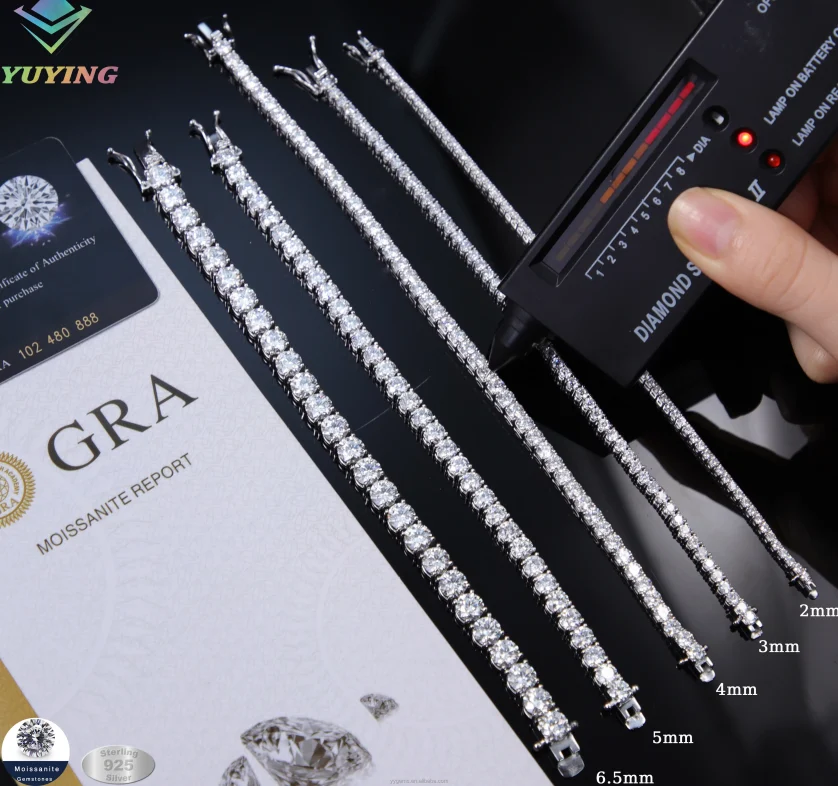 Ready to Ship Gold Plated Silver D Color VVS Moissanite Diamond Tennis Chain Bracelet With GRA Certificate - Image 4
