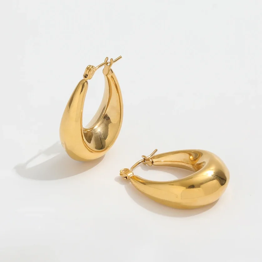 New Trendy Earring 18K Gold Plated Simplist Oval Hollow Hoop Earrings for Women Stainless Steel Earrings Wholesale - Image 2