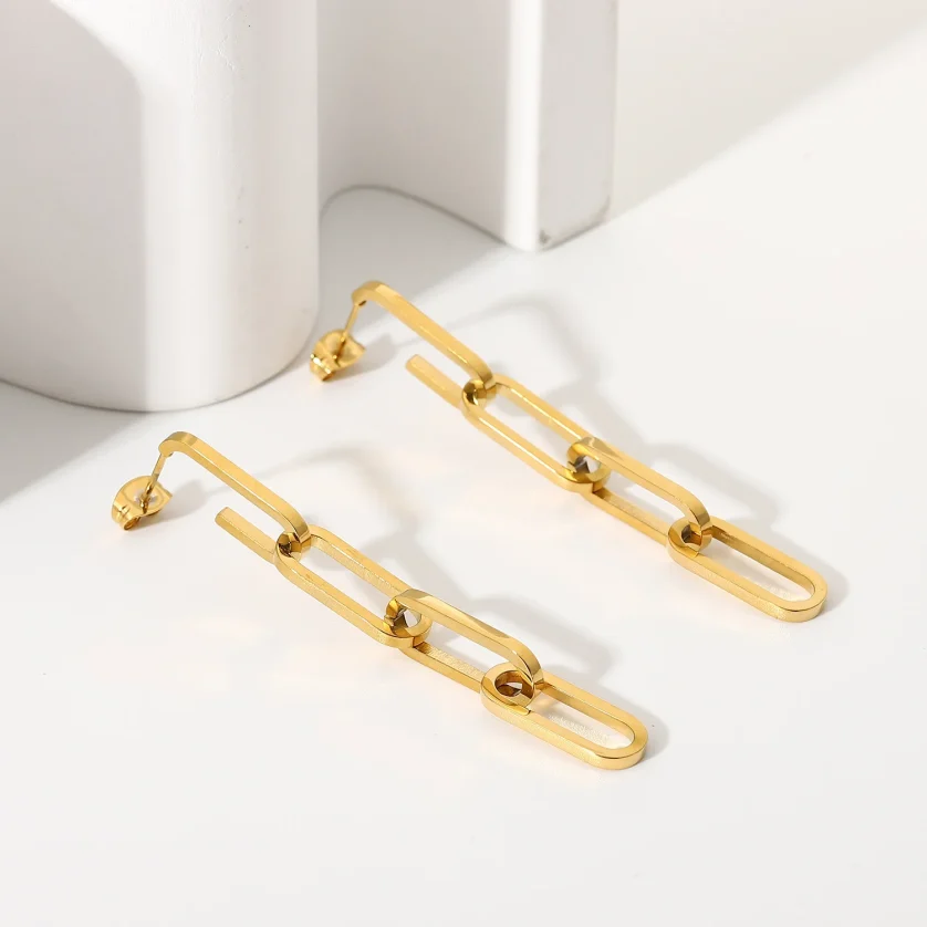 Dropshipping High Quality New 18K Gold Plated Stainless Steel Drop Earring for Women Girls Long Chain Link Earrings Jewelry - Image 5