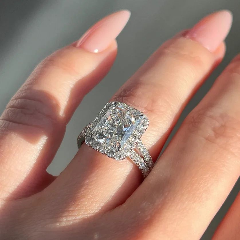 Custom 3ct Radiant Moissanite Diamond Lab Wedding Ring  10K 14K 18K Gold Fine Jewelry Hola Engagement Moissanite Ring