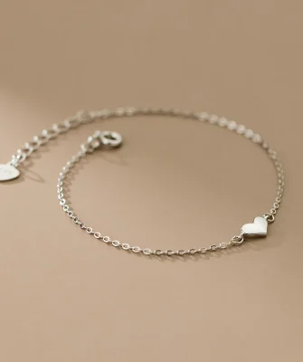 Minimalist 925 Silver love Heart Plain Gold Plated Bracelets for Women Girls Couples Lover Valentine's Day
