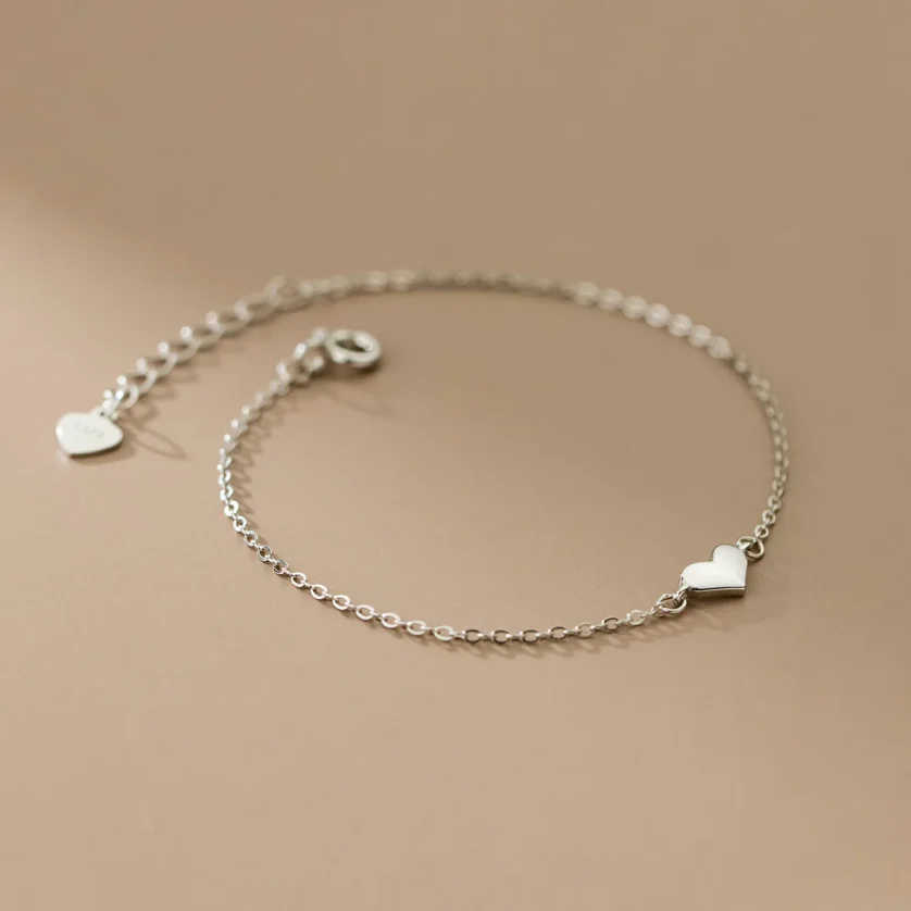 Minimalist 925 Silver love Heart Plain Gold Plated Bracelets for Women Girls Couples Lover Valentine's Day