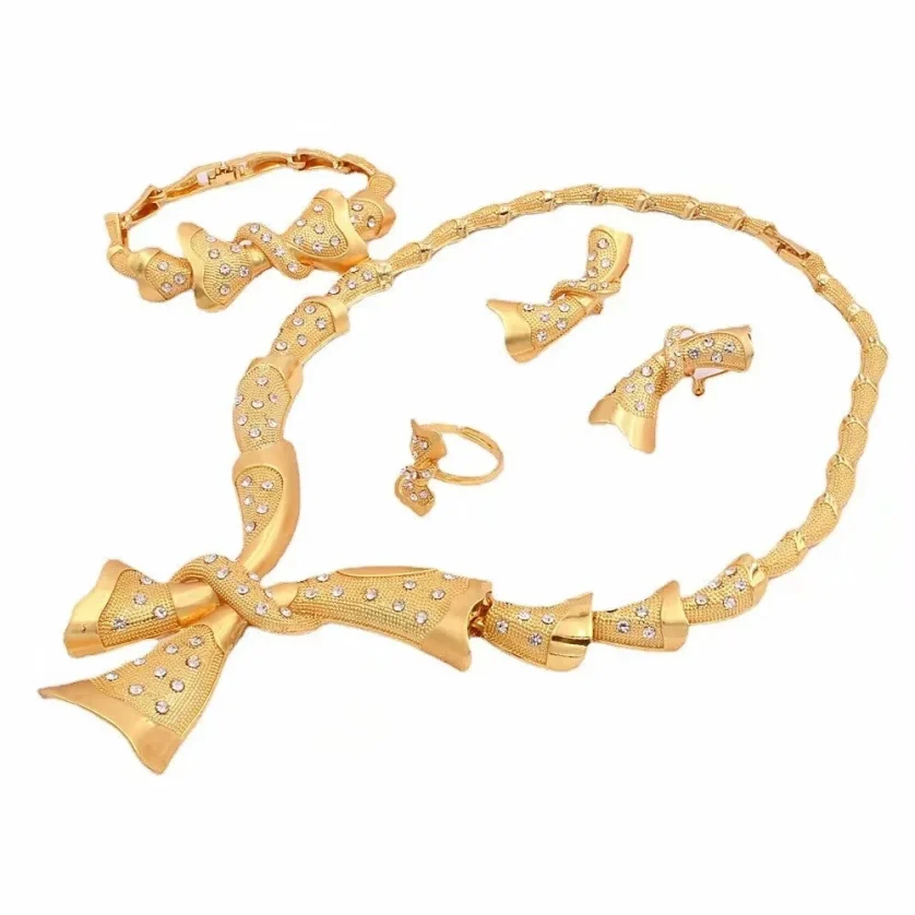 Sinya New Arrive Plated Jewelry Gold Style Earrings and Necklace Suit With Crystal and Diamond Jewelry Fashion Set - Image 3