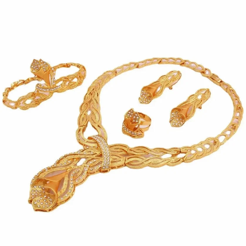 Sinya New Arrive Plated Jewelry Gold Style Earrings and Necklace Suit With Crystal and Diamond Jewelry Fashion Set - Image 6