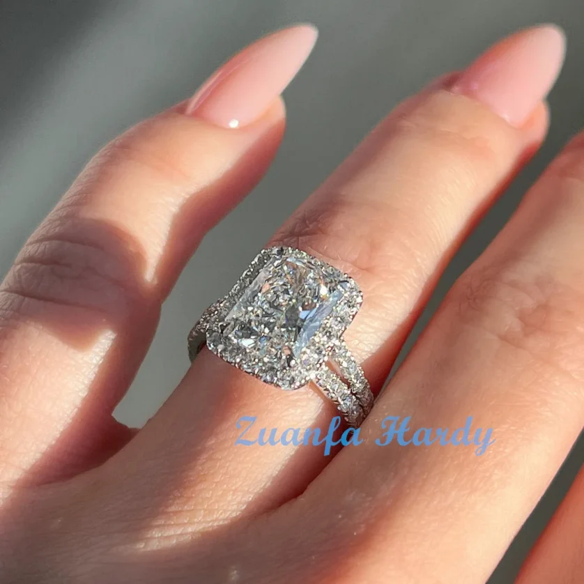 Custom 3ct Radiant Moissanite Diamond Lab Wedding Ring  10K 14K 18K Gold Fine Jewelry Hola Engagement Moissanite Ring - Image 3