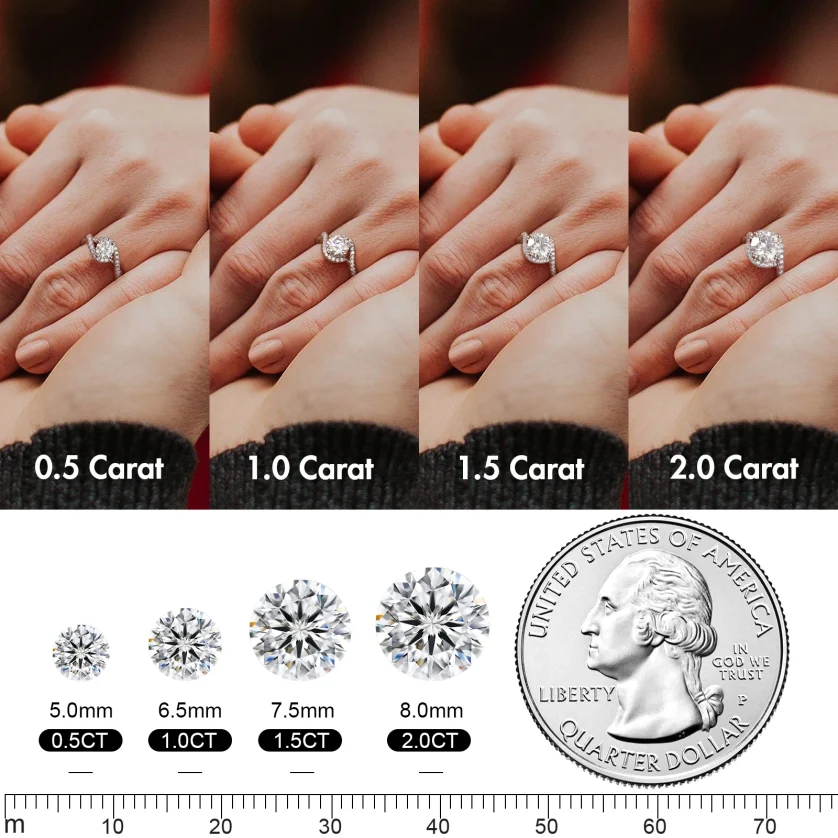 2.0ct 1ct Luxury Bridal Promise Rings White Gold Plated 925 Sterling Silver Women Wedding Engagement VVS Moissanite Diamond Ring - Image 4