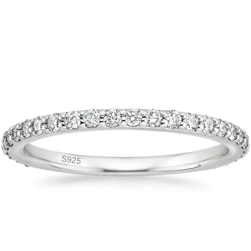 OAHLAN Women 2mm 925 Sterling Silver Ring for Women Wedding Band Cubic Zirconia Full Eternity Stackable Engagement Ring Size3-12 - Image 6