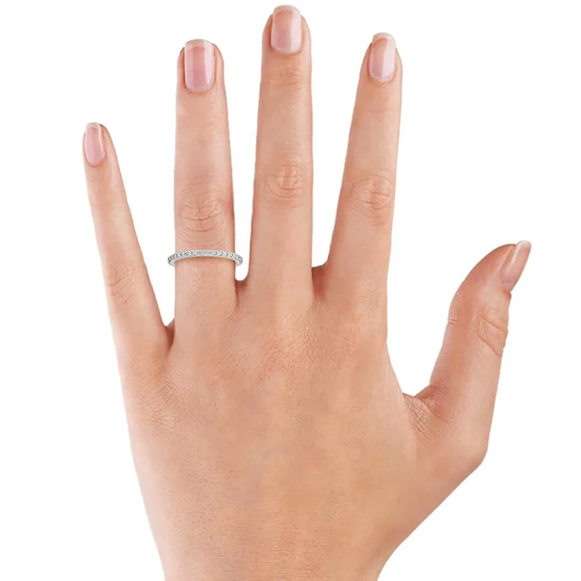OAHLAN Women 2mm 925 Sterling Silver Ring for Women Wedding Band Cubic Zirconia Full Eternity Stackable Engagement Ring Size3-12 - Image 2