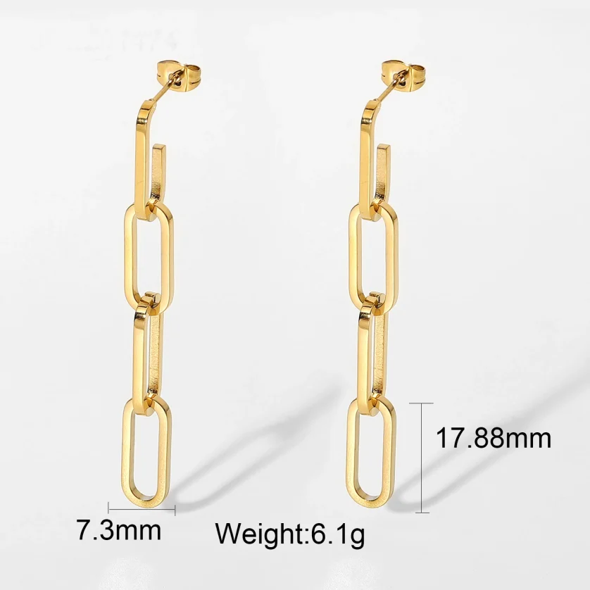 Dropshipping High Quality New 18K Gold Plated Stainless Steel Drop Earring for Women Girls Long Chain Link Earrings Jewelry - Image 4