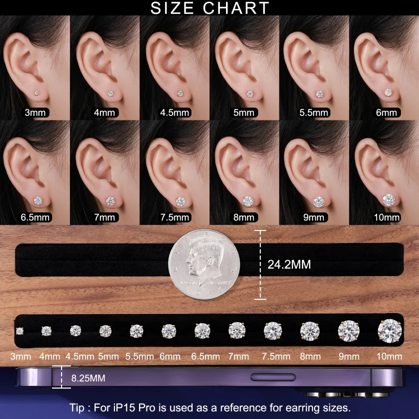 USA Local Stock Men Women Luxury 18K Gold Plated Sterling Silver Classic VVS Moissanite Diamond Stud Earrings With Gift Box - Image 5