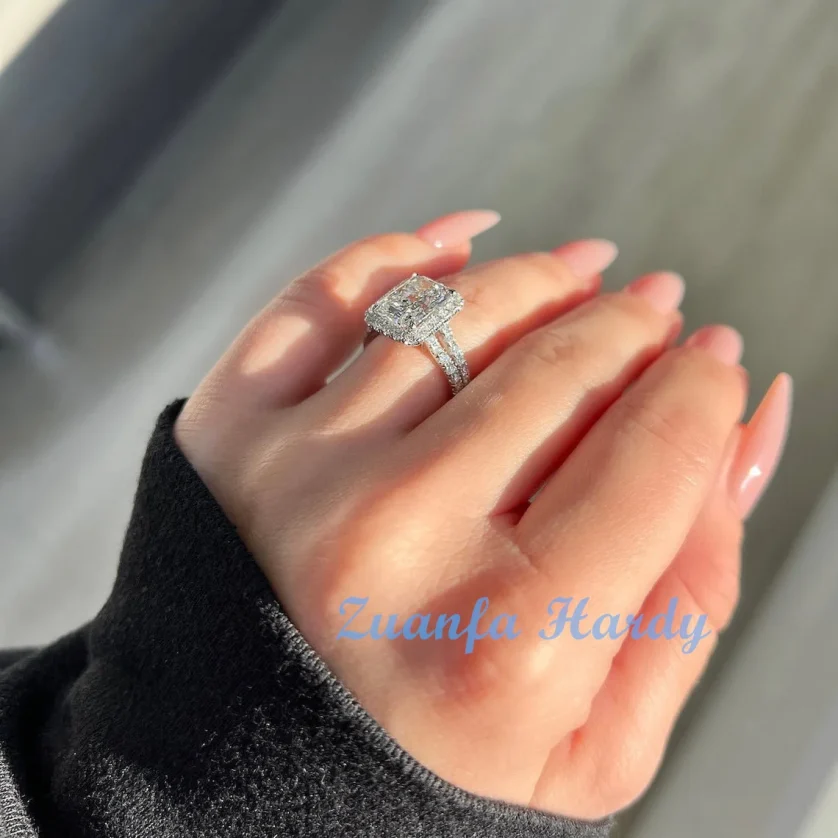 Custom 3ct Radiant Moissanite Diamond Lab Wedding Ring  10K 14K 18K Gold Fine Jewelry Hola Engagement Moissanite Ring - Image 4
