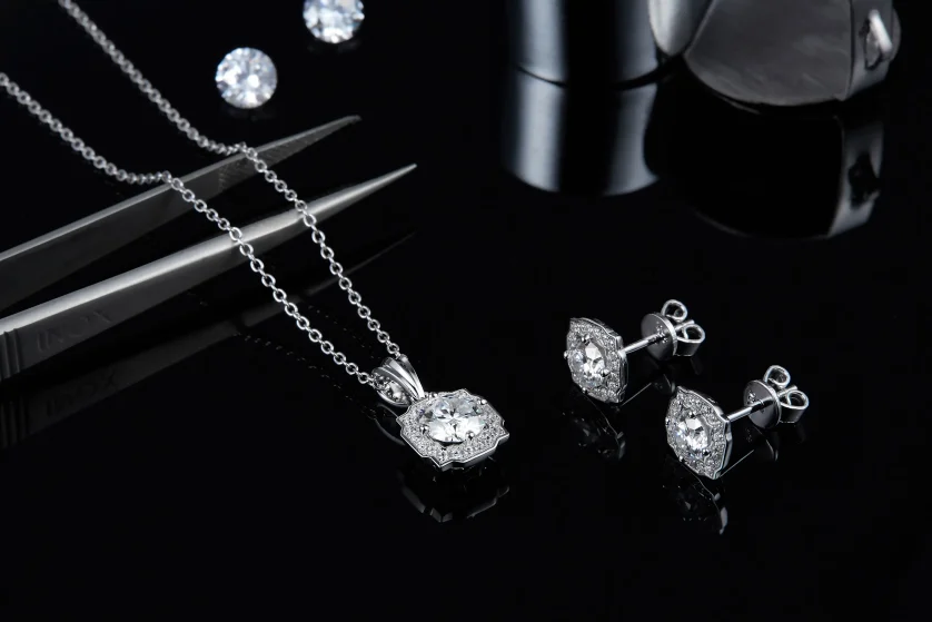 Wuzhou Nice Jewelry 925 Sterling Silver Moissanite Diamond Necklace  Jewelry Set for Women - Image 3