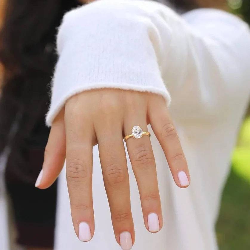 OLAN Trendy 925 Sterling Silver Gold Plate Rings for Women 3ct Oval Cut Zirconia Diamond Solitaire Ring Engagement Wedding Band - Image 5