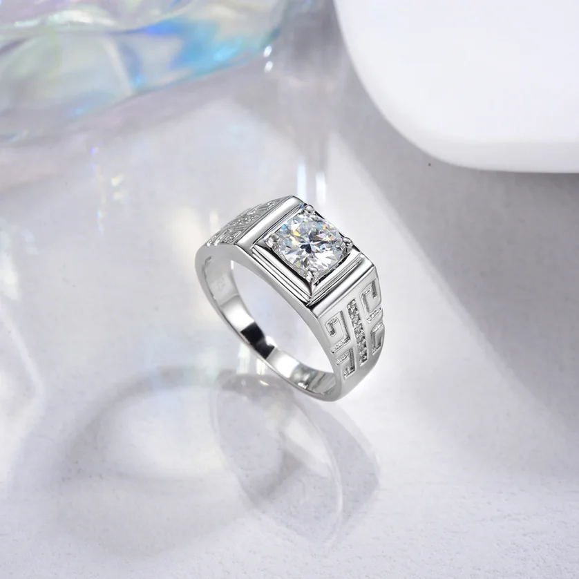 Hip Hop Custom 925 Sterling Silver Cz Moissanite Men's Patterned Rings Round Cut   for Men's Wedding Engagement Ring - Image 5