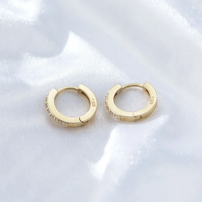 Wholesale Simple  Trendy Jewelry Psj S925 Sterling Silver 14k 18k Gold Plated Vermeil Hoop Huggies Earrings for Women Girls - Image 3