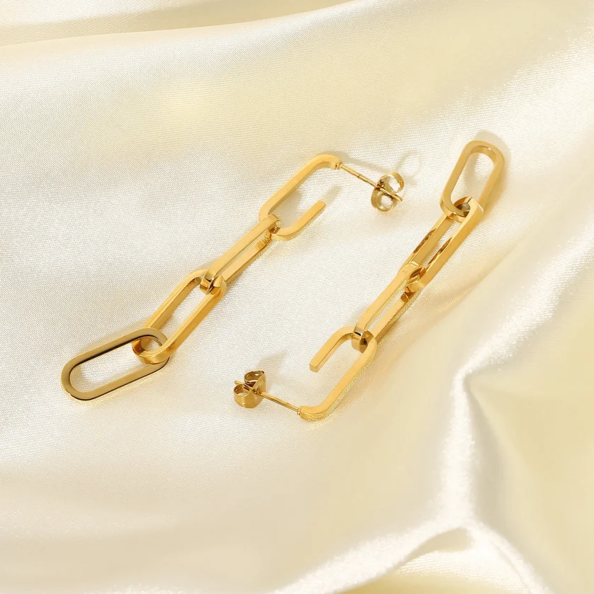 Dropshipping High Quality New 18K Gold Plated Stainless Steel Drop Earring for Women Girls Long Chain Link Earrings Jewelry - Image 3