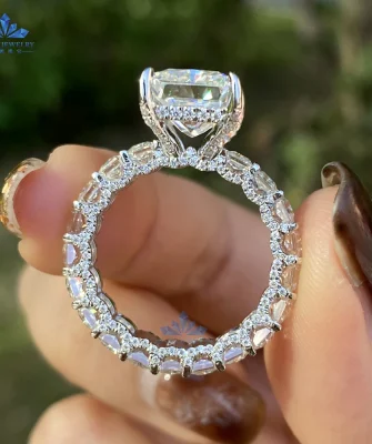 2025 Hot Selling 925 Silver Full Diamond Ring Band 5CT 9x11mm Radiant Emerald Moissanite Diamond Rings with Luxury Design