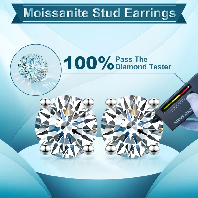 USA Local Stock Men Women Luxury 18K Gold Plated Sterling Silver Classic VVS Moissanite Diamond Stud Earrings With Gift Box - Image 4