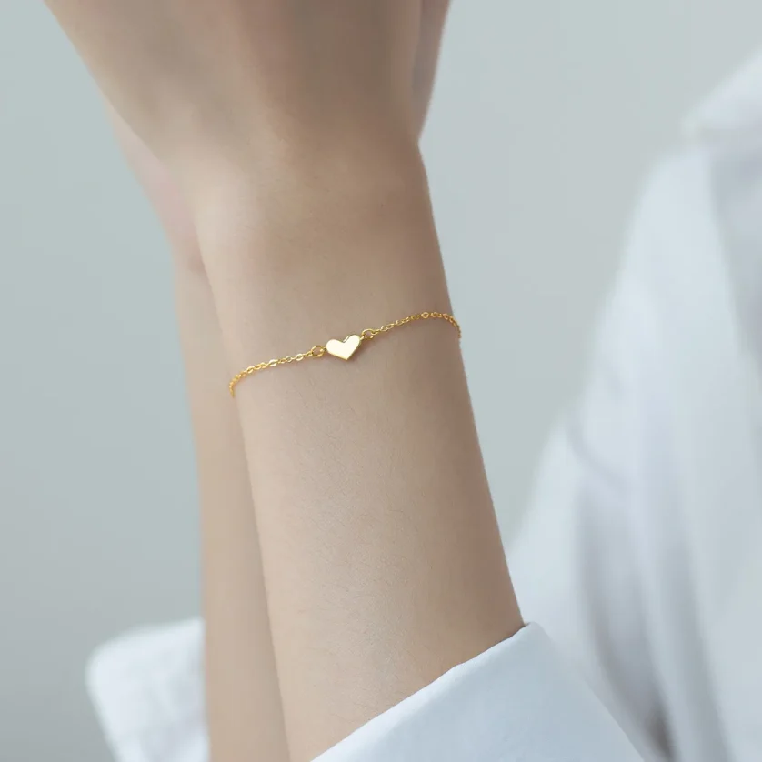 Minimalist 925 Silver love Heart Plain Gold Plated Bracelets for Women Girls Couples Lover Valentine's Day - Image 4