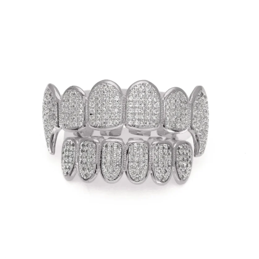 Hiphop Jewelry Grills Hot Sale Top and Bottom Set Micro Pave Bling Diamond Custom Gold Grillz Cz Ice Out Grillz Teeth Set - Image 6