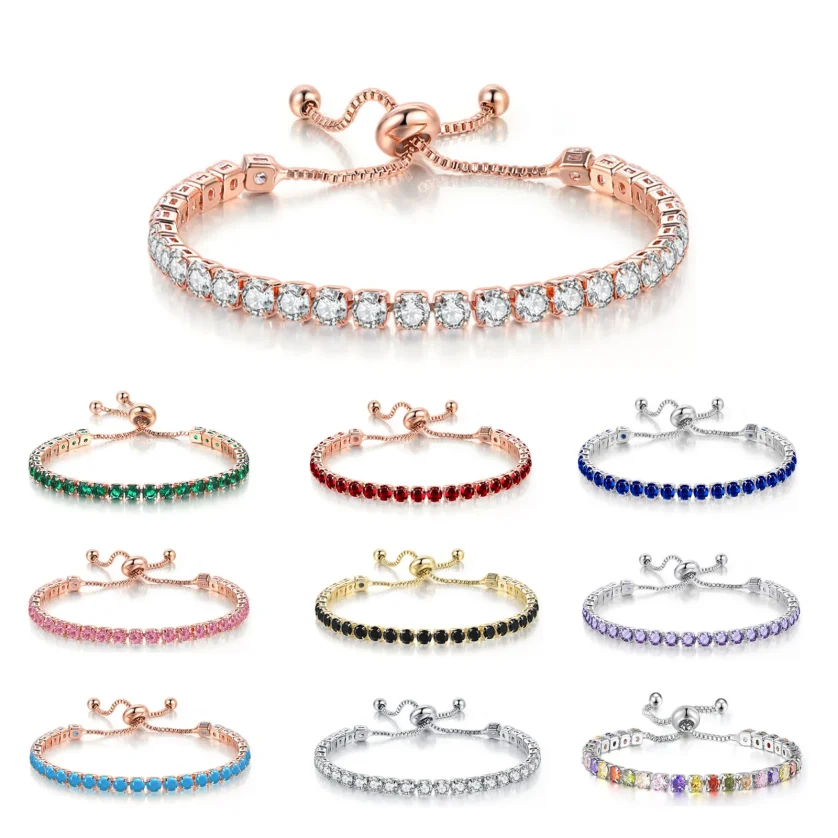 Fashion Jewelry 18K Gold Chain Bracelet Round Shape 4mm CZ Cubic Zirconia Diamond Adjustable Tennis Bracelets for Women H133-M - Image 6