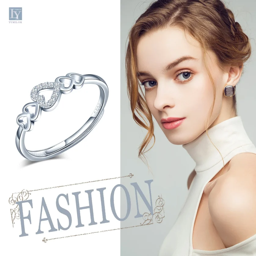 Custom Wholesale Cubic Zirconia Ring Promise Women Jewelry Engagement Wedding 925 Sterling Silver Heart Ring - Image 5