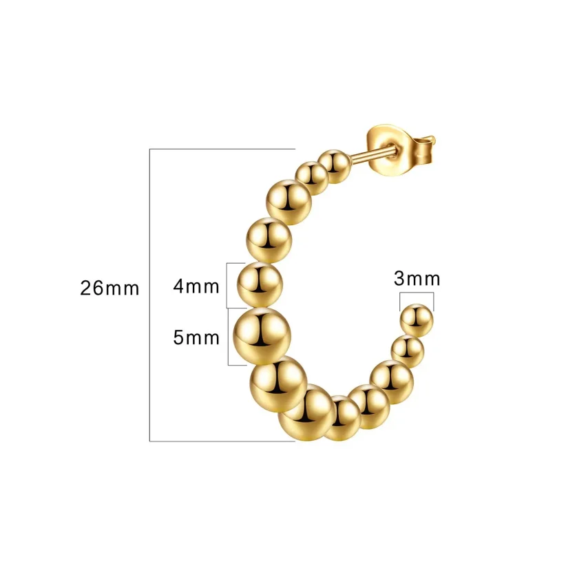 2023 14K Gold Filled Beaded Hoop Earring for Women, C Shape Stainless Steel Ball Earring Jewelry - Image 2